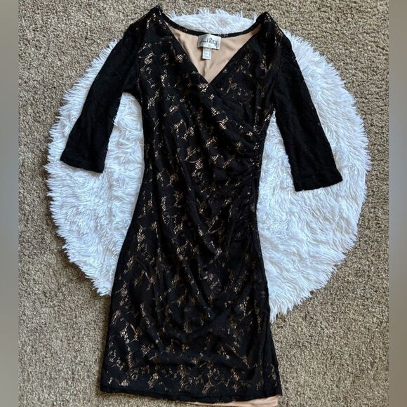 Joseph Ribkoff Dress Black Lace Long Sleeves Tight Stretchy Womens Size 8 - Picture 1 of 4